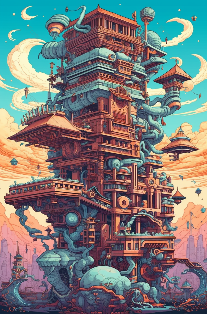 超现实主义画风未来科幻风格城市都市房屋建筑插画,插画/手绘图,插画/手绘图库,插画/手绘图下载,插画/手绘